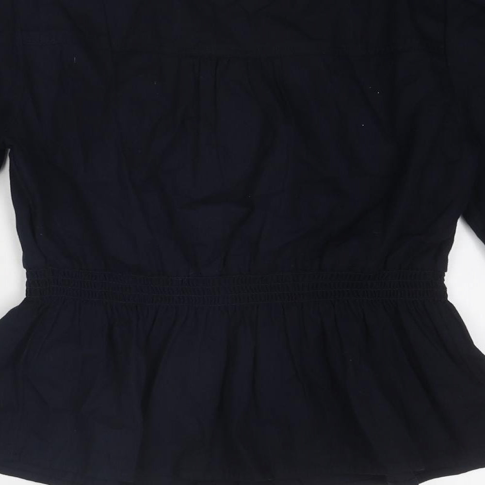 Marks and Spencer Womens Blue Cotton Basic Blouse Size 12 V-Neck