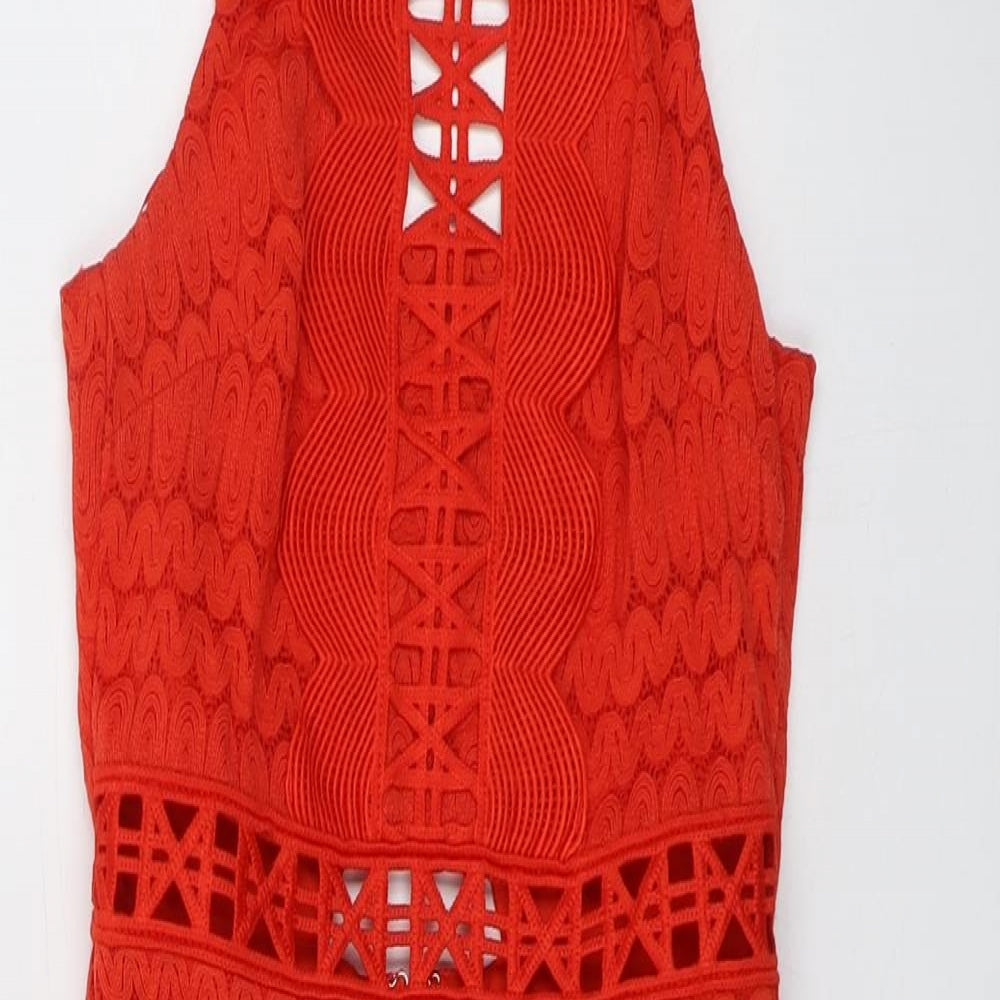 Topshop Womens Red Nylon Bodycon Size 6 Square Neck Zip