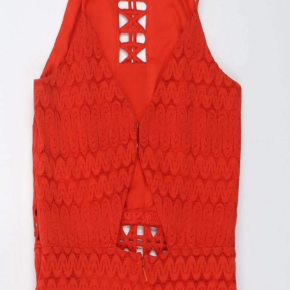 Topshop Womens Red Nylon Bodycon Size 6 Square Neck Zip