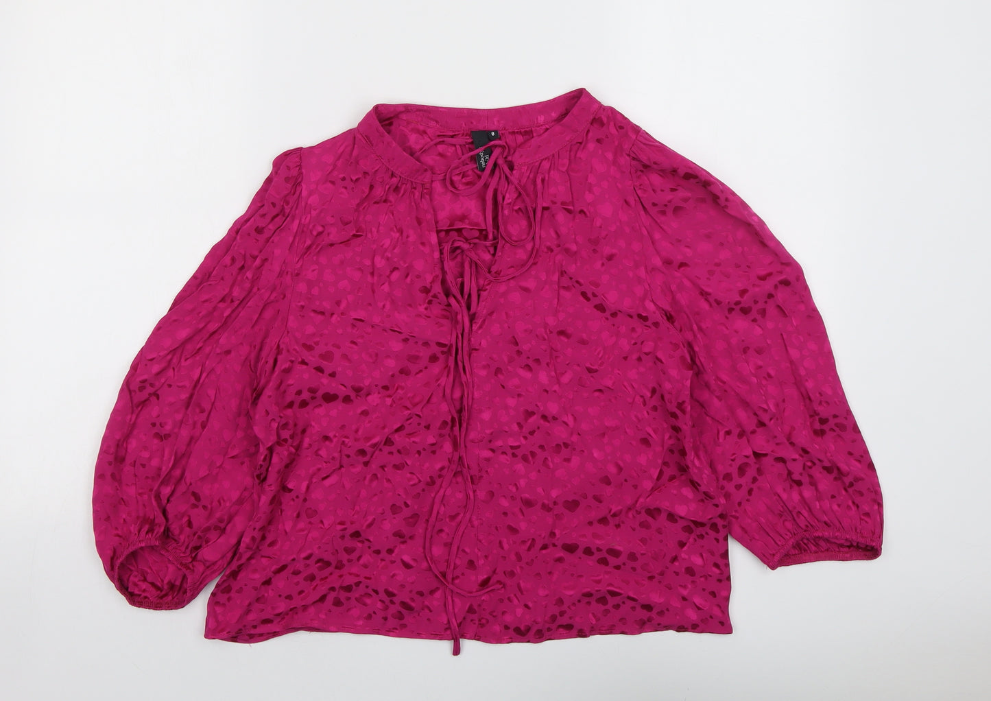 Nobody's Child Womens Purple Geometric Viscose Basic Blouse Size 8 V-Neck - Heart Pattern