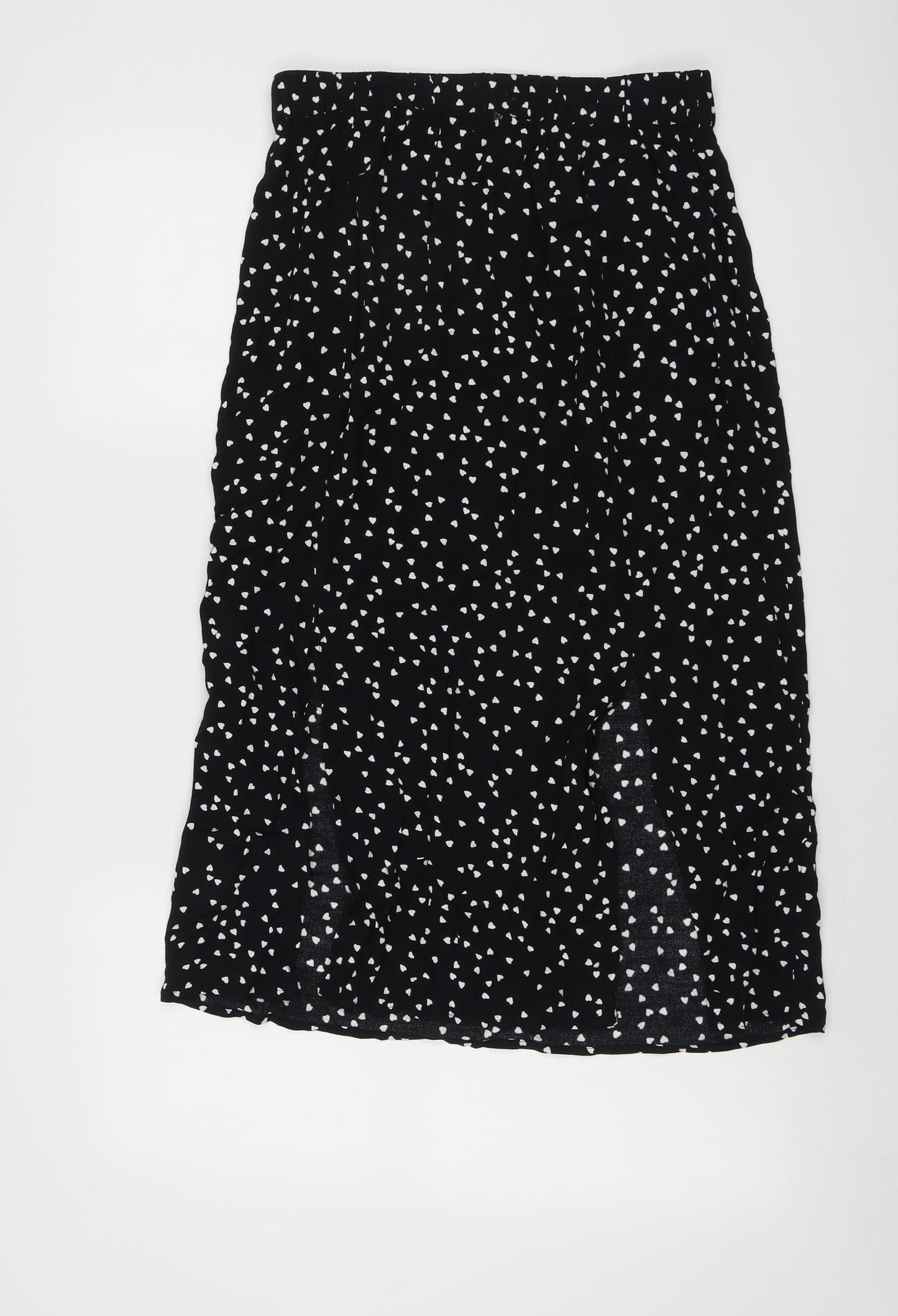 Marks and Spencer Womens Black Geometric Viscose Peasant Skirt Size 10 - Heart Pattern