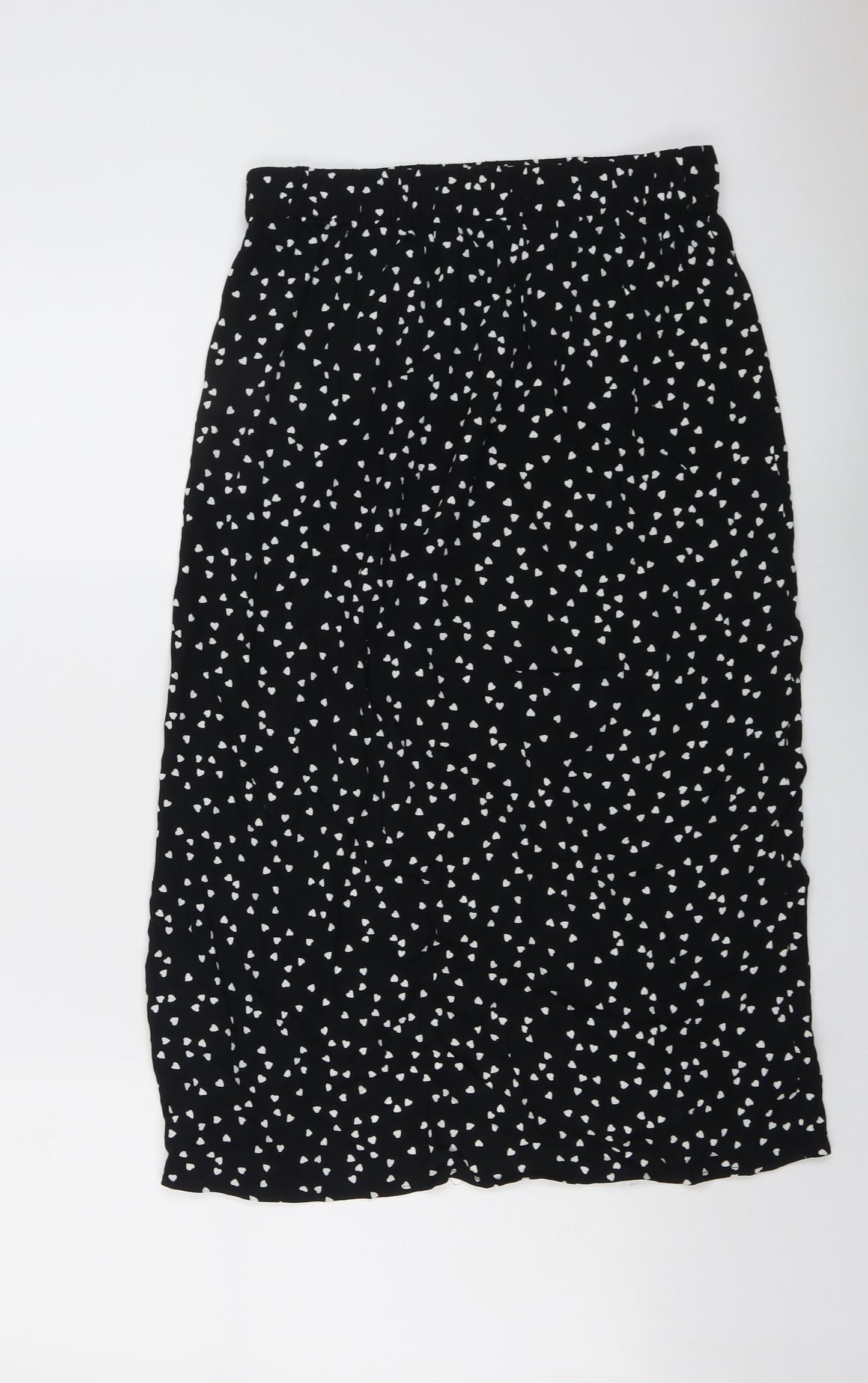 Marks and Spencer Womens Black Geometric Viscose Peasant Skirt Size 10 - Heart Pattern