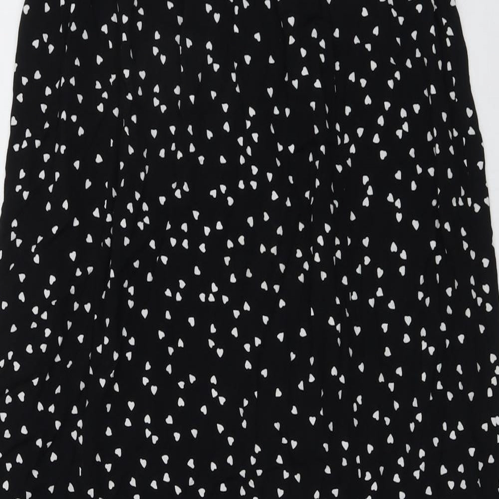 Marks and Spencer Womens Black Geometric Viscose Peasant Skirt Size 10 - Heart Pattern