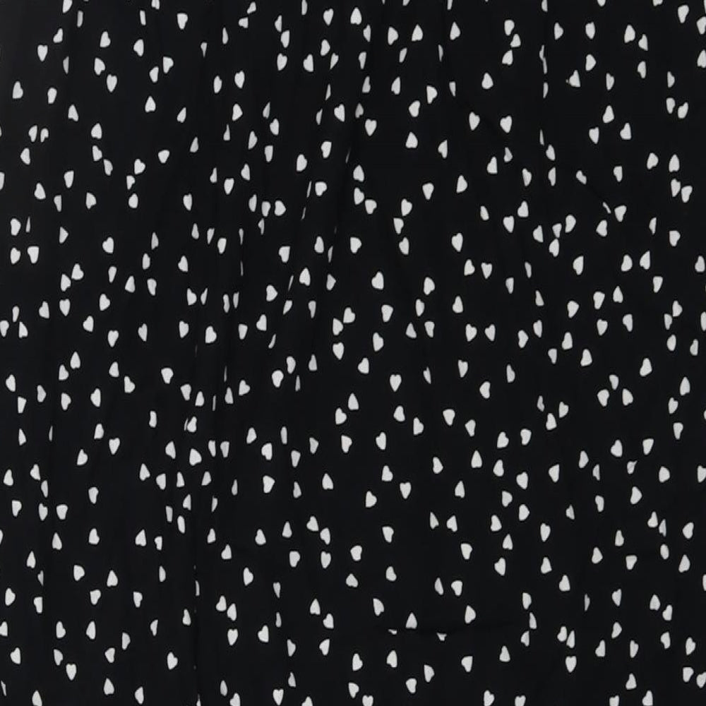 Marks and Spencer Womens Black Geometric Viscose Peasant Skirt Size 10 - Heart Pattern