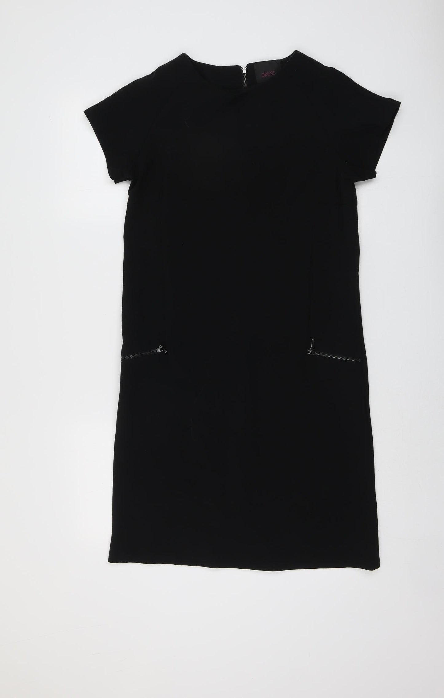 Dress Womens Black Polyester Shift Size 8 Boat Neck Zip