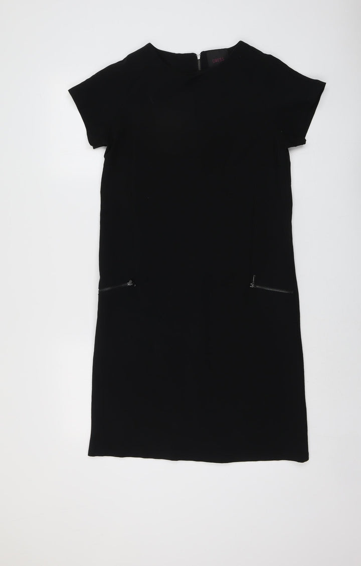 Dress Womens Black Polyester Shift Size 8 Boat Neck Zip