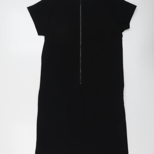 Dress Womens Black Polyester Shift Size 8 Boat Neck Zip