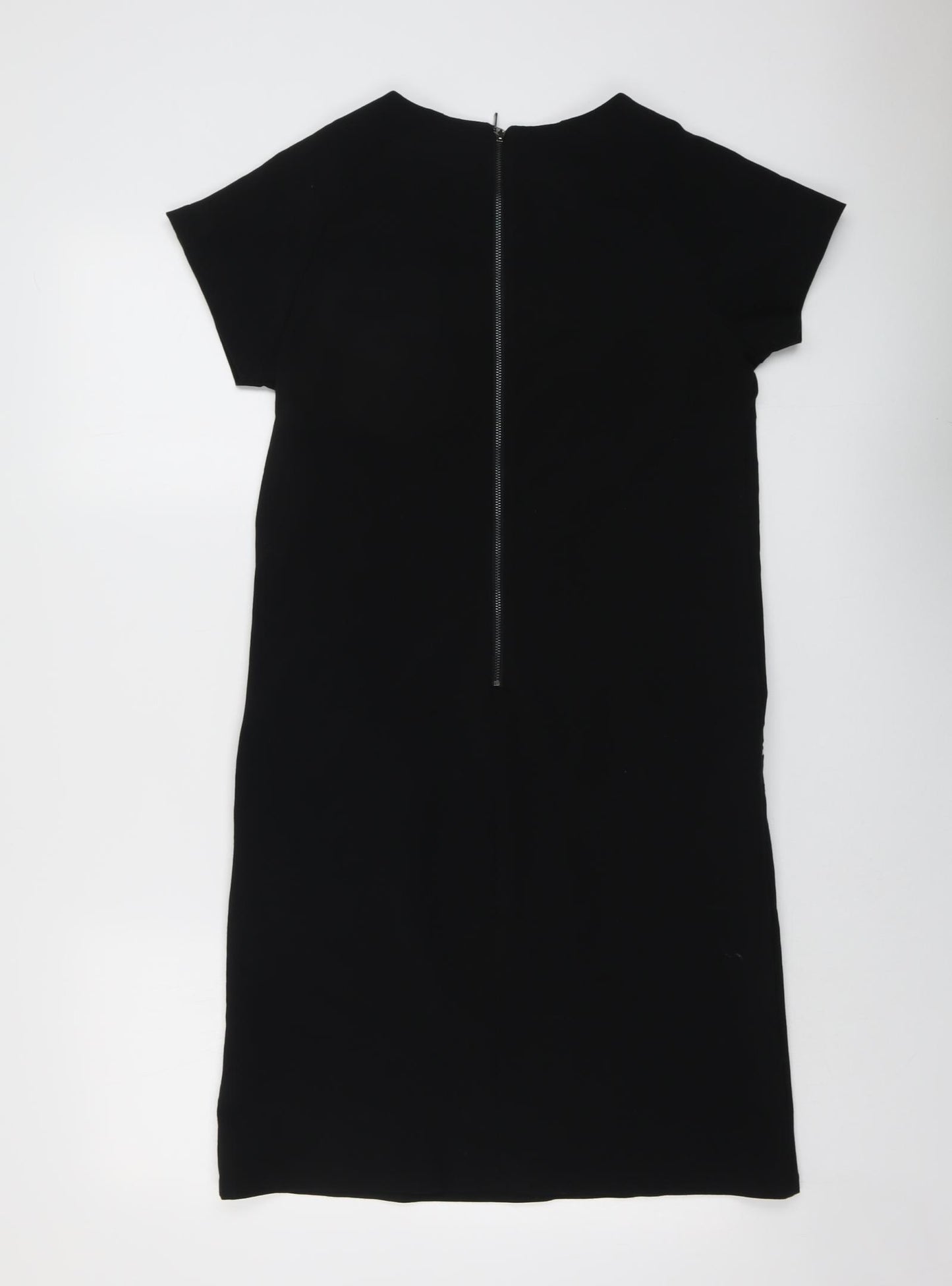 Dress Womens Black Polyester Shift Size 8 Boat Neck Zip