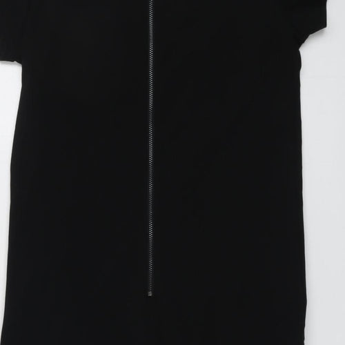 Dress Womens Black Polyester Shift Size 8 Boat Neck Zip
