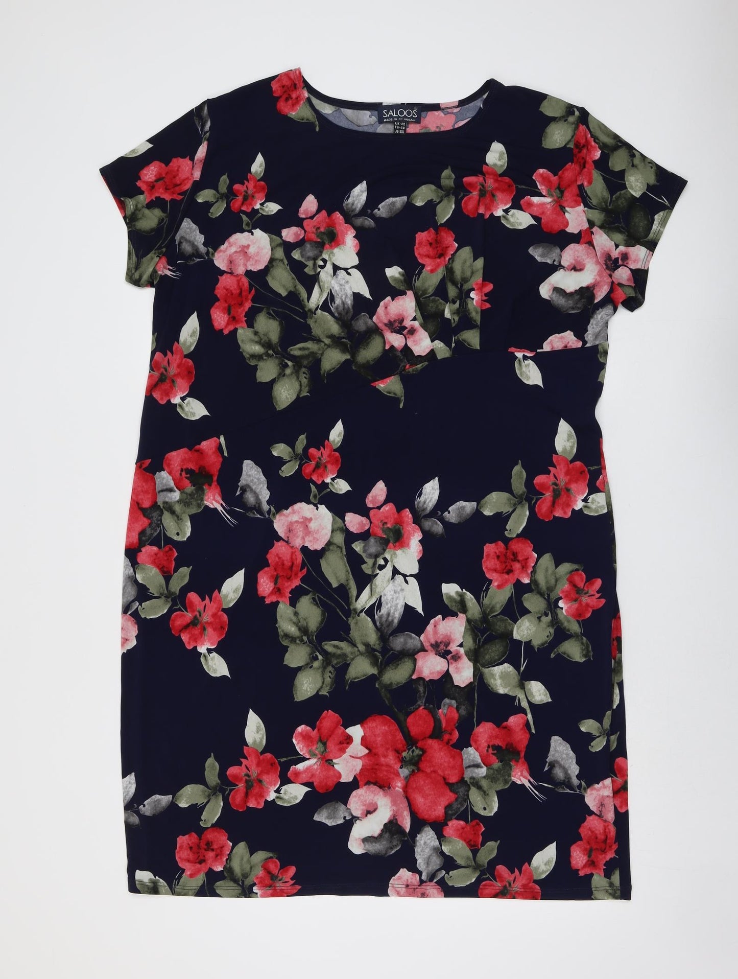 Saloos Womens Blue Floral Polyester Shift Size 22 Boat Neck Pullover