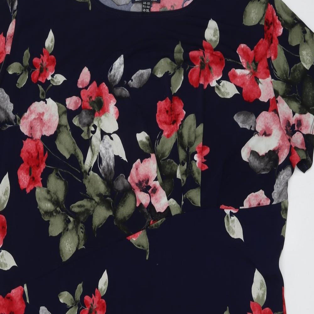 Saloos Womens Blue Floral Polyester Shift Size 22 Boat Neck Pullover