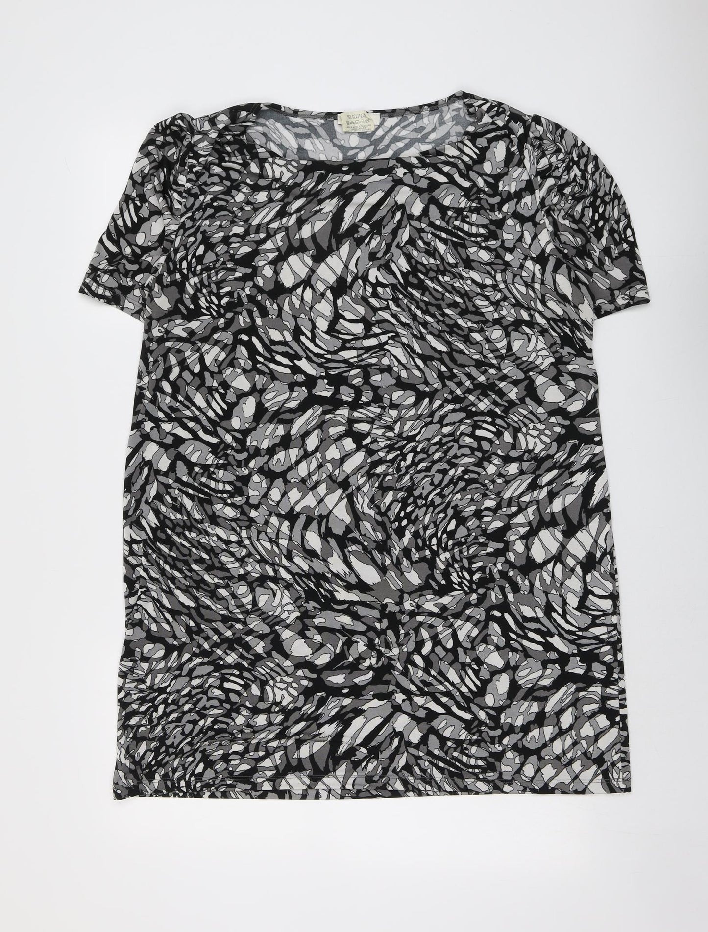 Kim&Co Womens Black Geometric Polyester Basic T-Shirt Size XL Round Neck