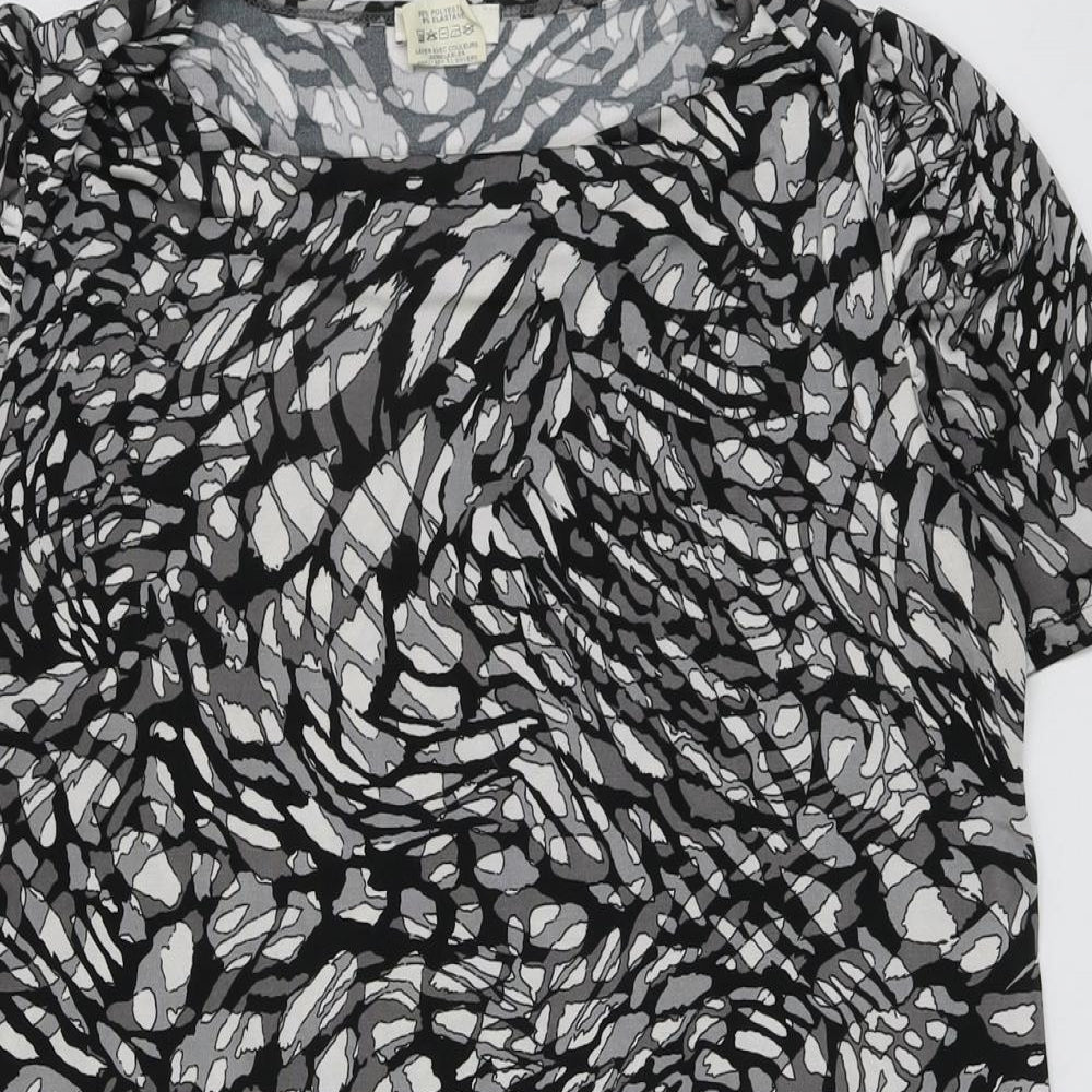 Kim&Co Womens Black Geometric Polyester Basic T-Shirt Size XL Round Neck