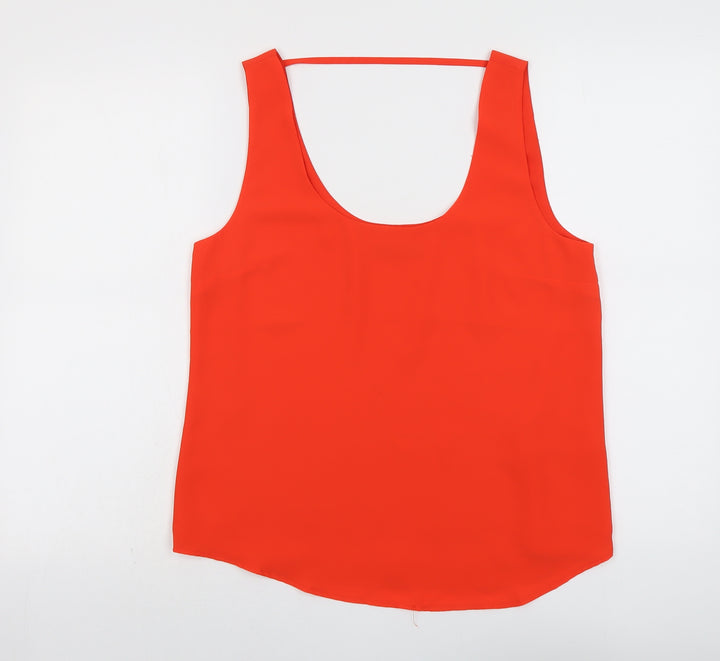 Oasis Womens Red Polyester Basic Tank Size 12 Scoop Neck