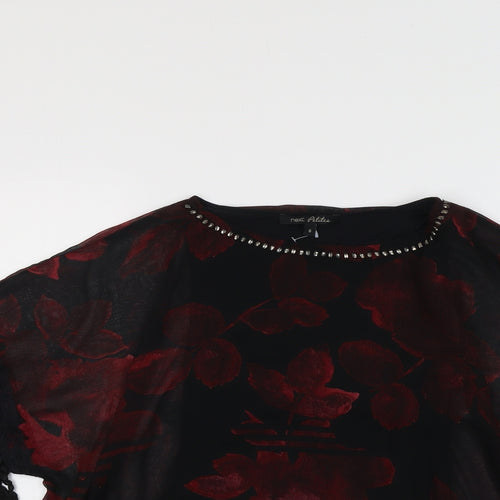 NEXT Womens Black Floral Polyester Basic Blouse Size 8 Round Neck
