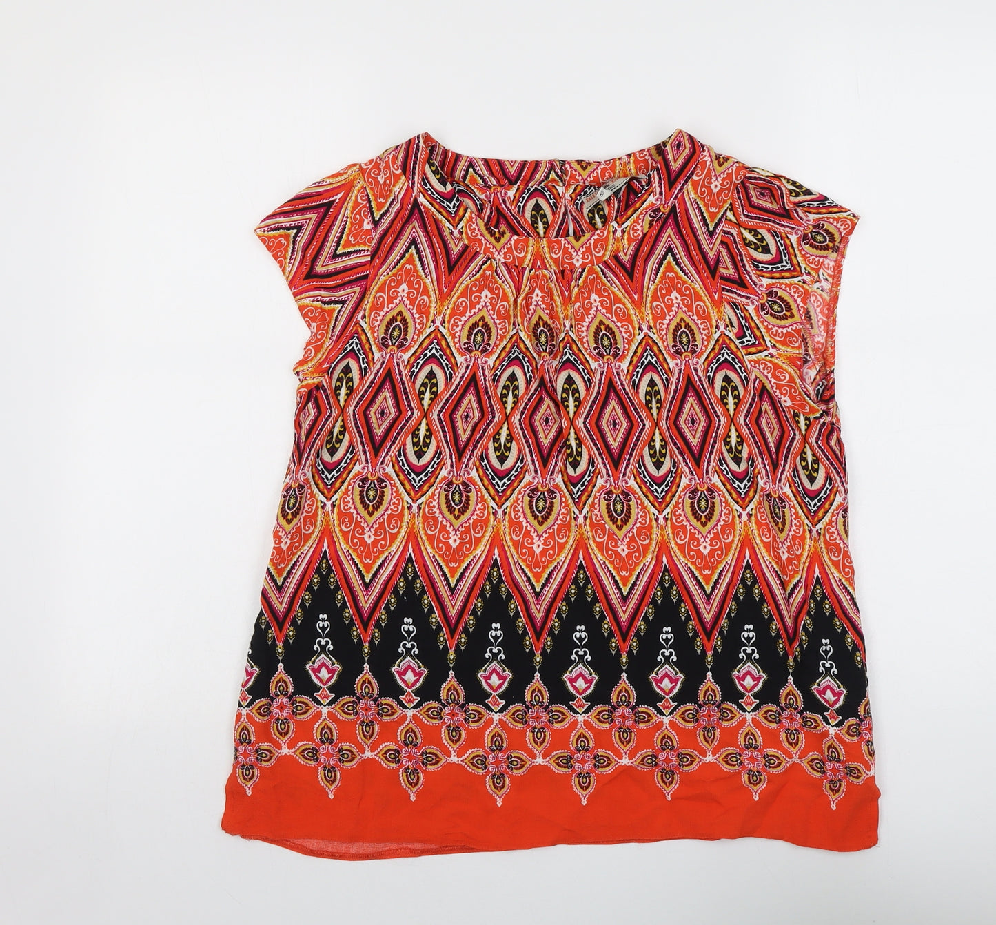 Billie & Blossom Womens Multicoloured Geometric Viscose Basic T-Shirt Size 14 Round Neck