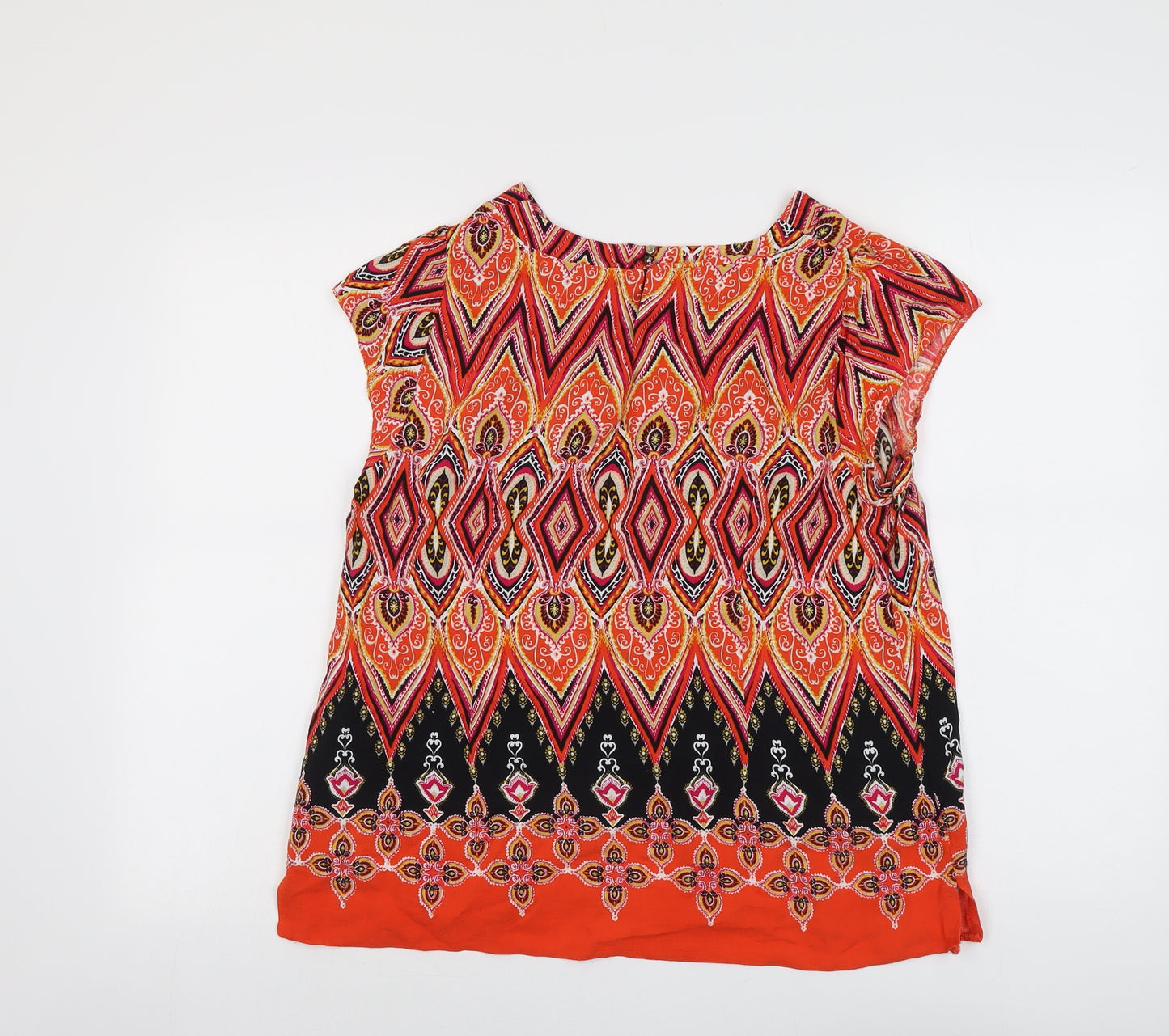 Billie & Blossom Womens Multicoloured Geometric Viscose Basic T-Shirt Size 14 Round Neck