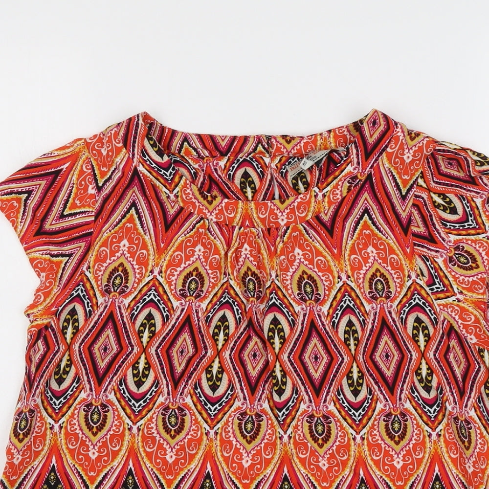 Billie & Blossom Womens Multicoloured Geometric Viscose Basic T-Shirt Size 14 Round Neck