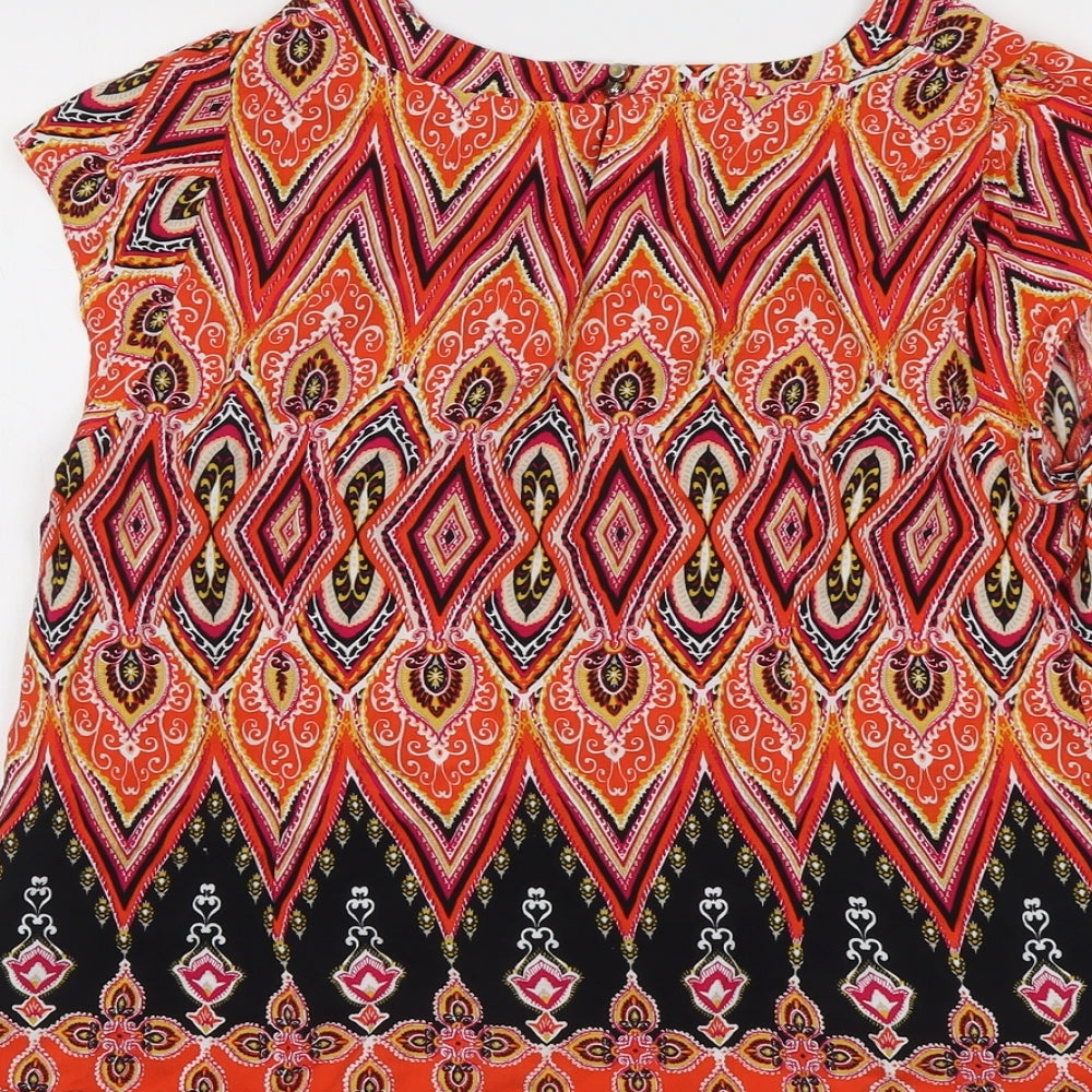 Billie & Blossom Womens Multicoloured Geometric Viscose Basic T-Shirt Size 14 Round Neck