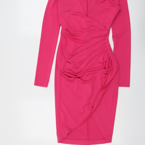 NBD Womens Pink Polyester Sheath Size XS V-Neck Zip - Wrap Style