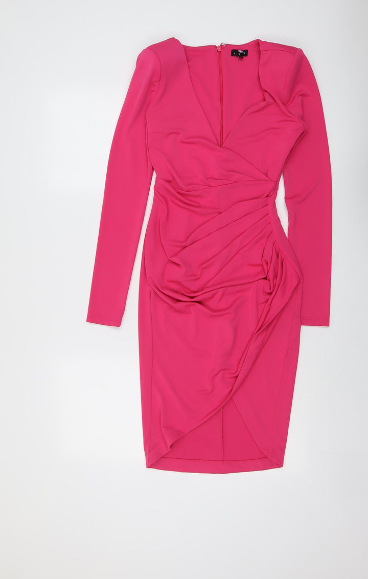 NBD Womens Pink Polyester Sheath Size XS V-Neck Zip - Wrap Style