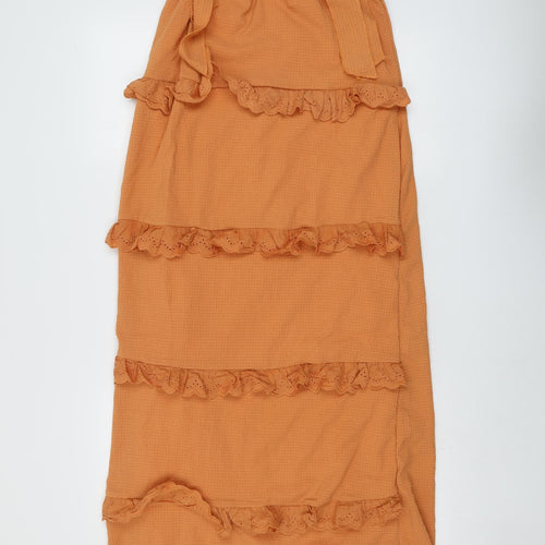 Missguided Womens Orange Polyester Tank Dress Size 6 Square Neck Pullover - Tie Shoulder Detail