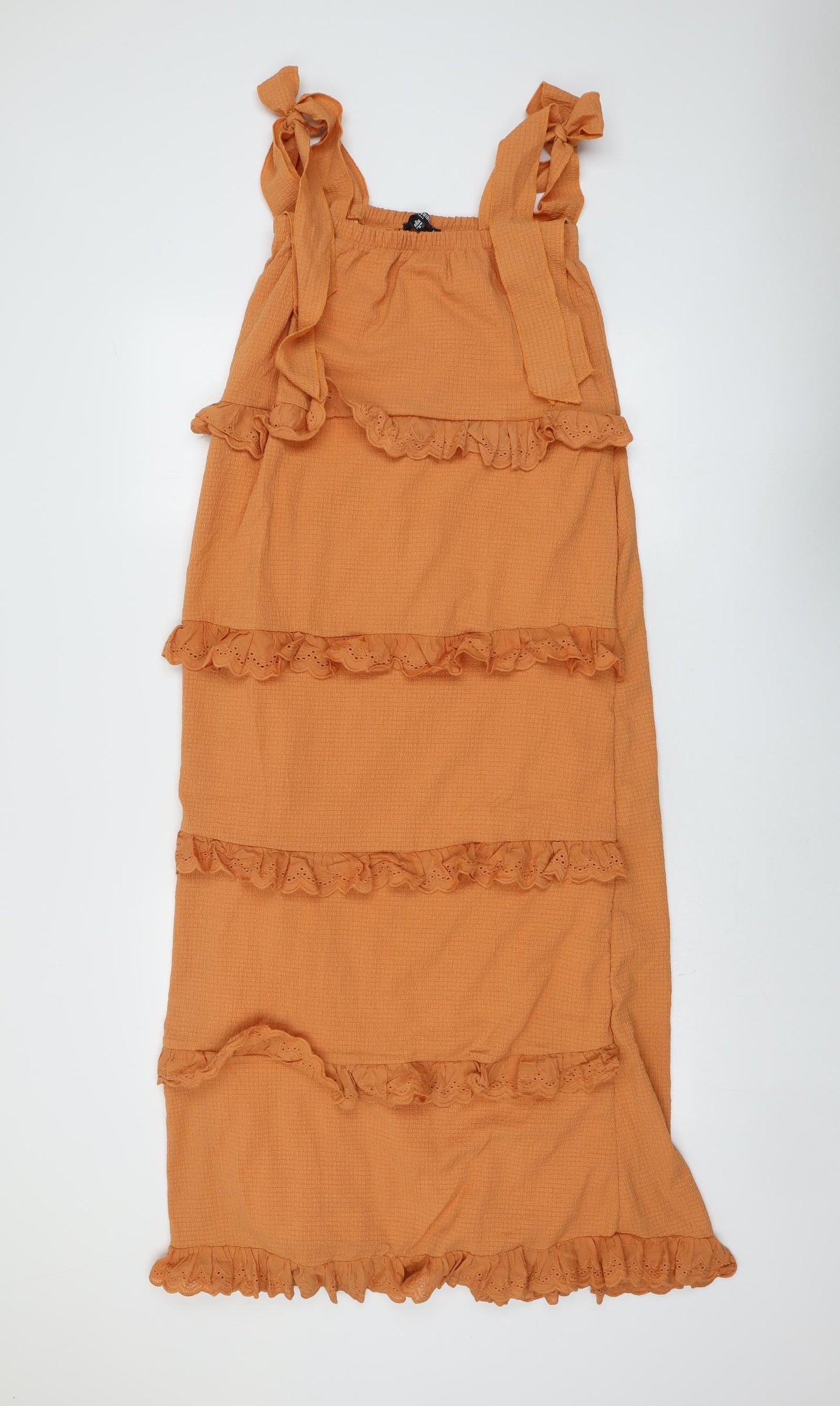 Missguided Womens Orange Polyester Tank Dress Size 6 Square Neck Pullover - Tie Shoulder Detail