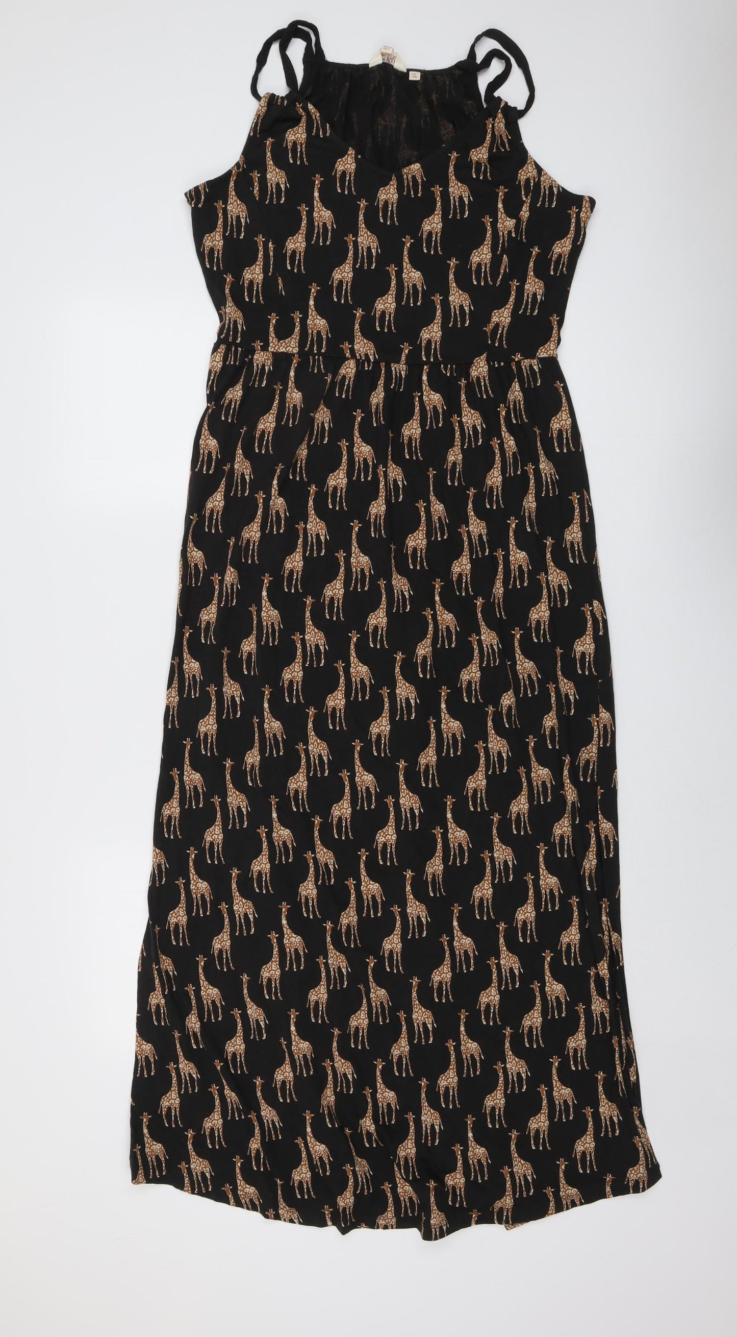 Fat Face Womens Black Geometric Cotton Maxi Size 12 V-Neck Pullover - Giraffe Print