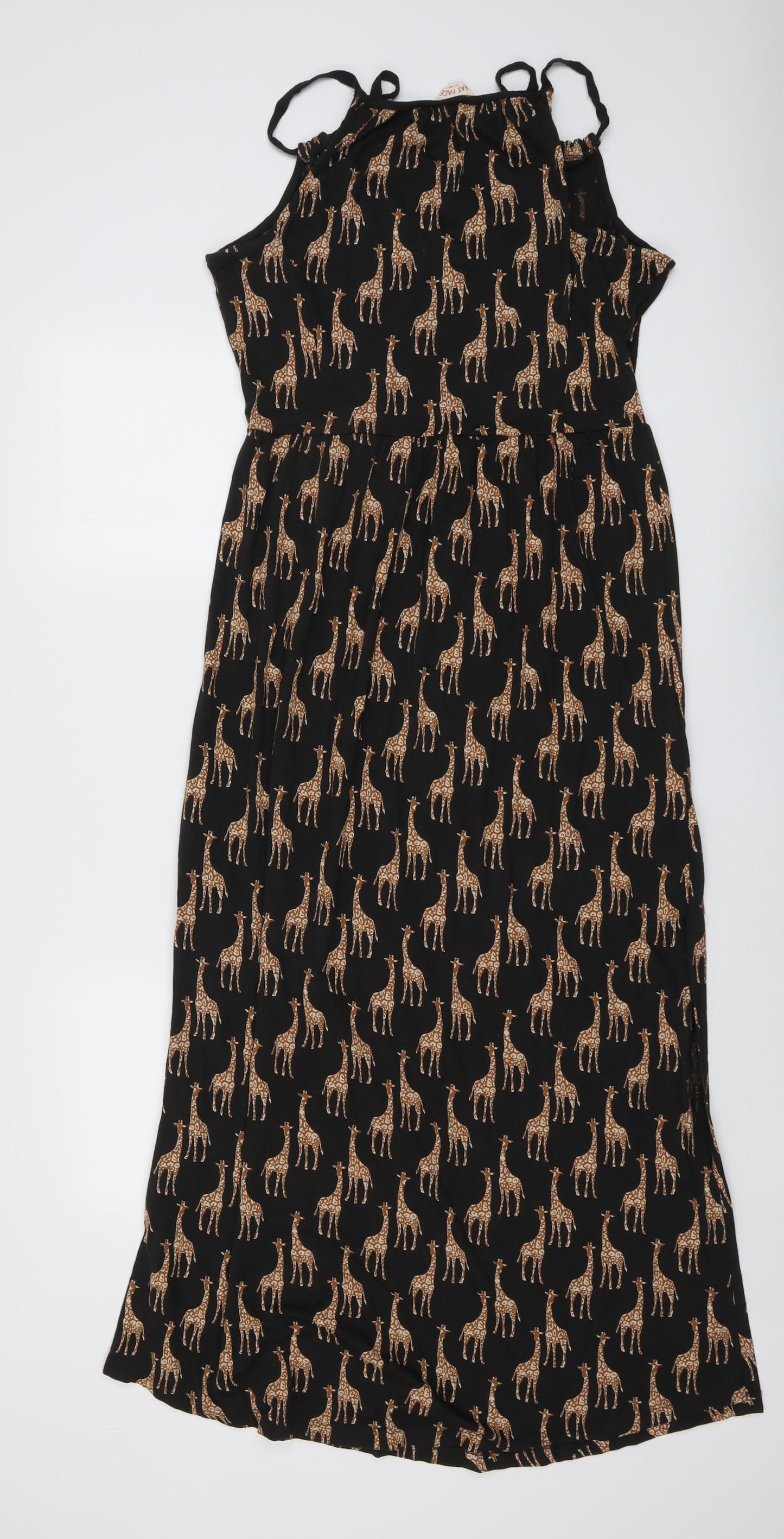 Fat Face Womens Black Geometric Cotton Maxi Size 12 V-Neck Pullover - Giraffe Print