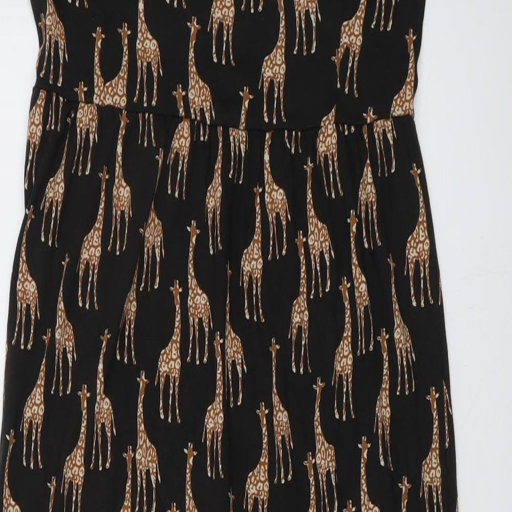 Fat Face Womens Black Geometric Cotton Maxi Size 12 V-Neck Pullover - Giraffe Print