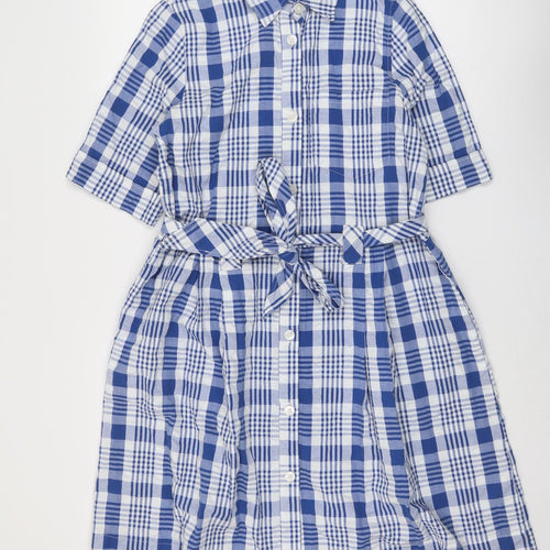 Monki Womens Blue Plaid Cotton Shirt Dress Size XS Collared Button