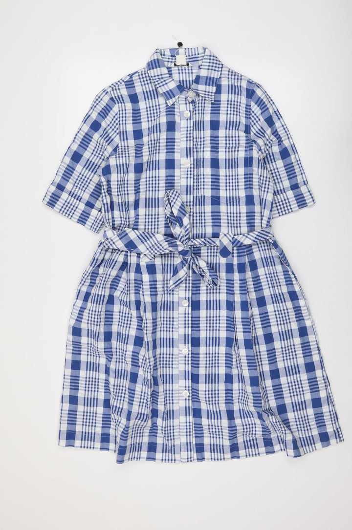 Monki Womens Blue Plaid Cotton Shirt Dress Size XS Collared Button
