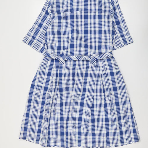 Monki Womens Blue Plaid Cotton Shirt Dress Size XS Collared Button
