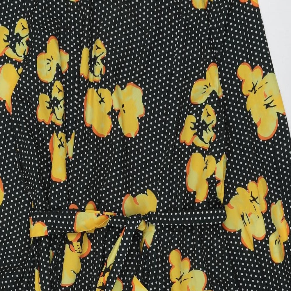 Missguided Womens Black Polka Dot Polyester A-Line Size 14 Round Neck Button - Floral