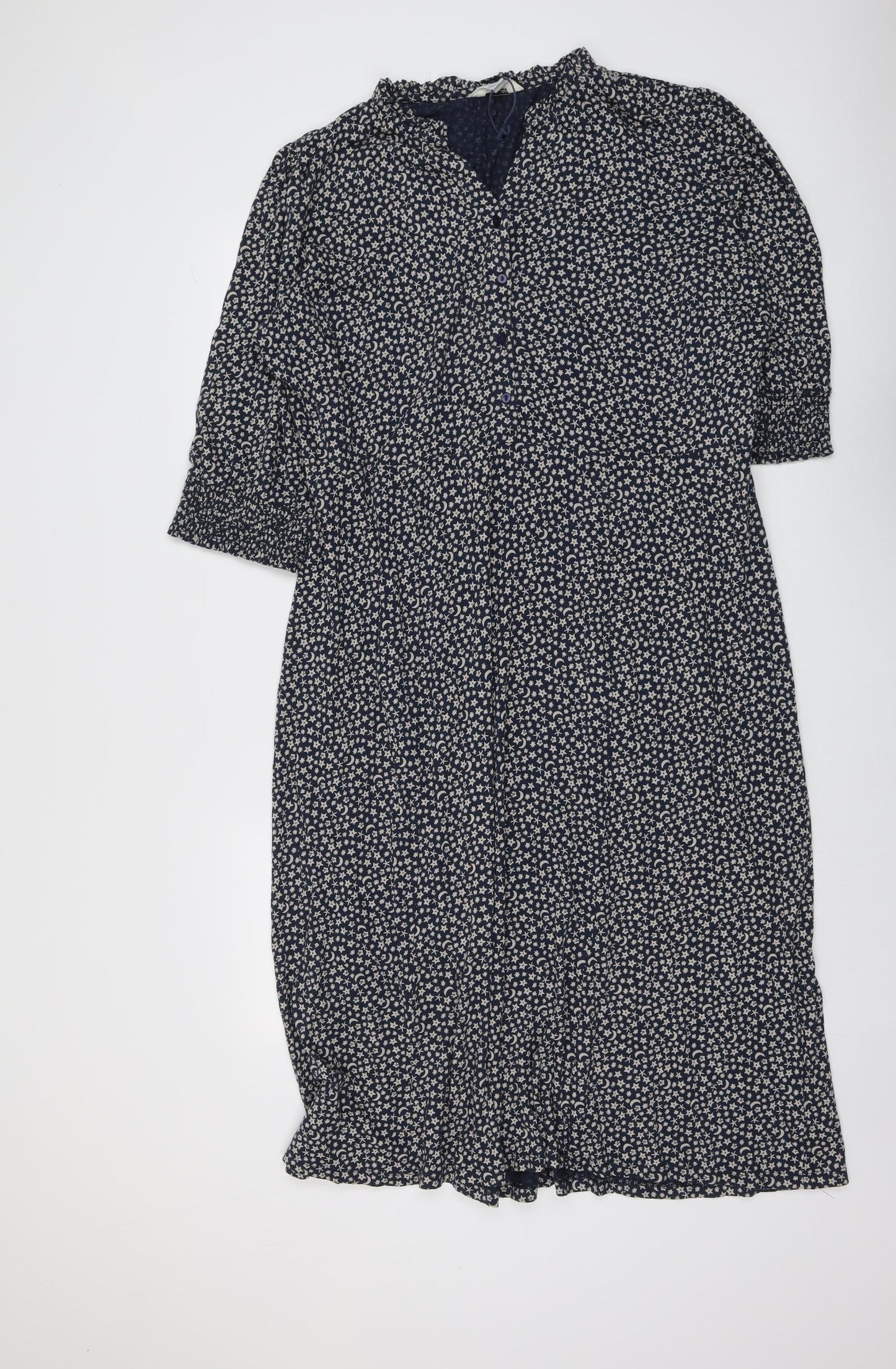 Seasalt Womens Blue Geometric Cotton A-Line Size 20 V-Neck Button