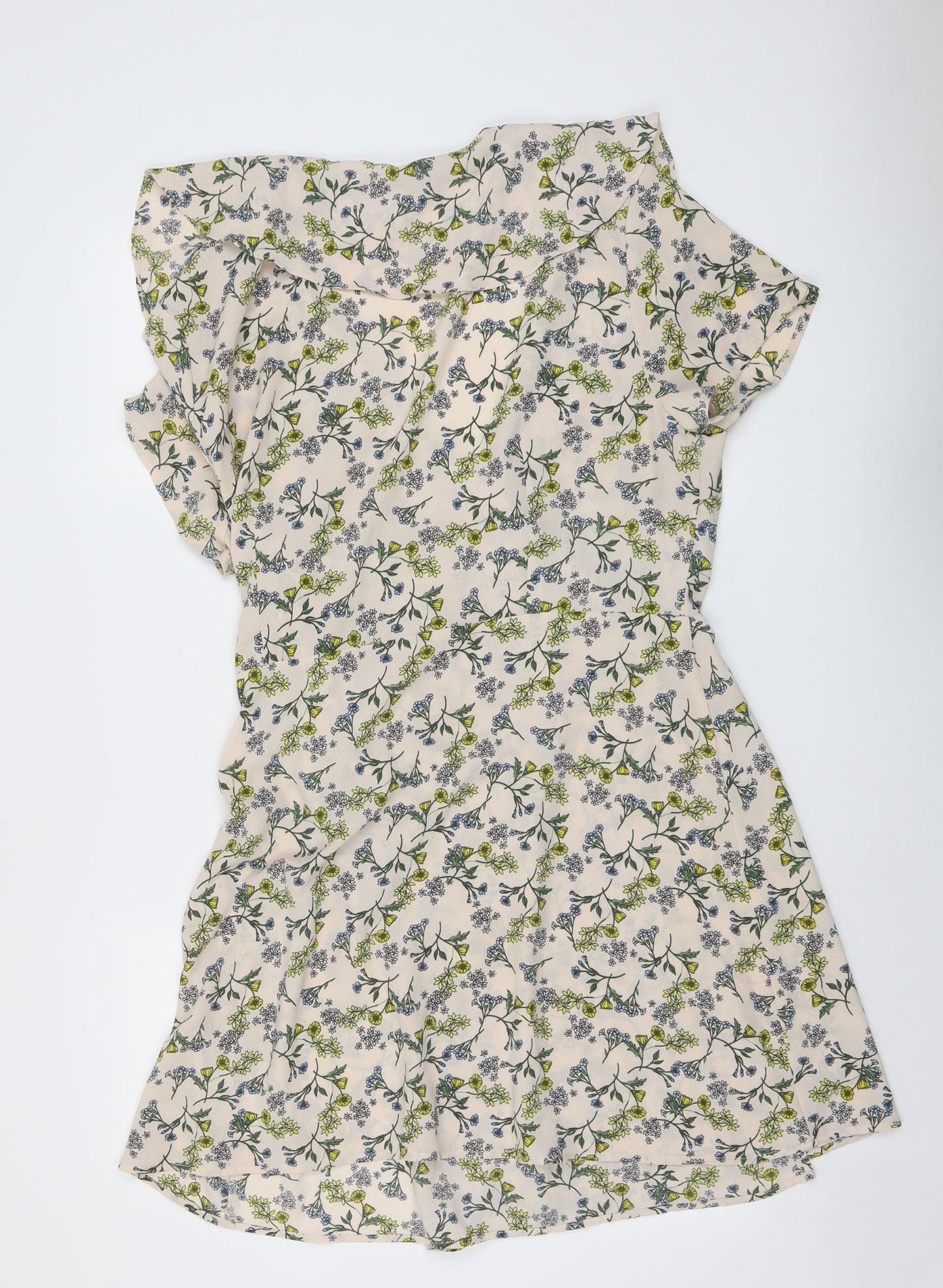 New Look Womens Beige Floral Polyester A-Line Size 8 V-Neck Tie - Wrap Style