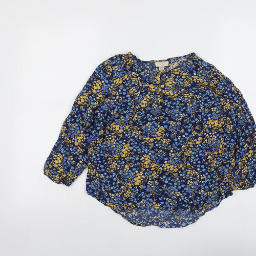 S'John's Bay Womens Blue Floral Viscose Basic Blouse Size S Round Neck