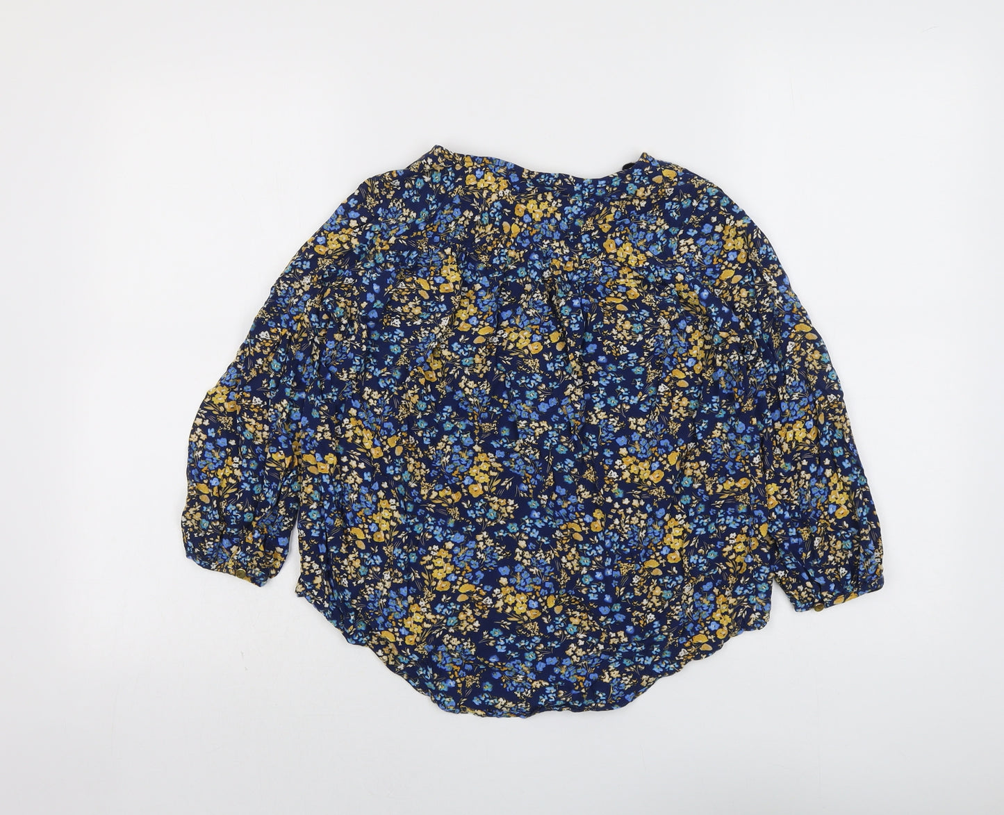 S'John's Bay Womens Blue Floral Viscose Basic Blouse Size S Round Neck