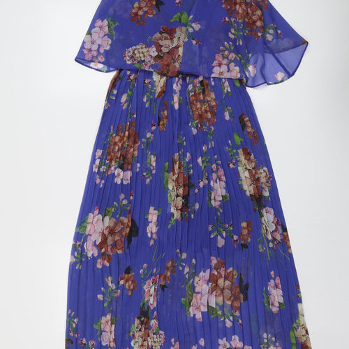 Urban Touch Womens Blue Floral Polyester Slip Dress Size 14 V-Neck Pullover