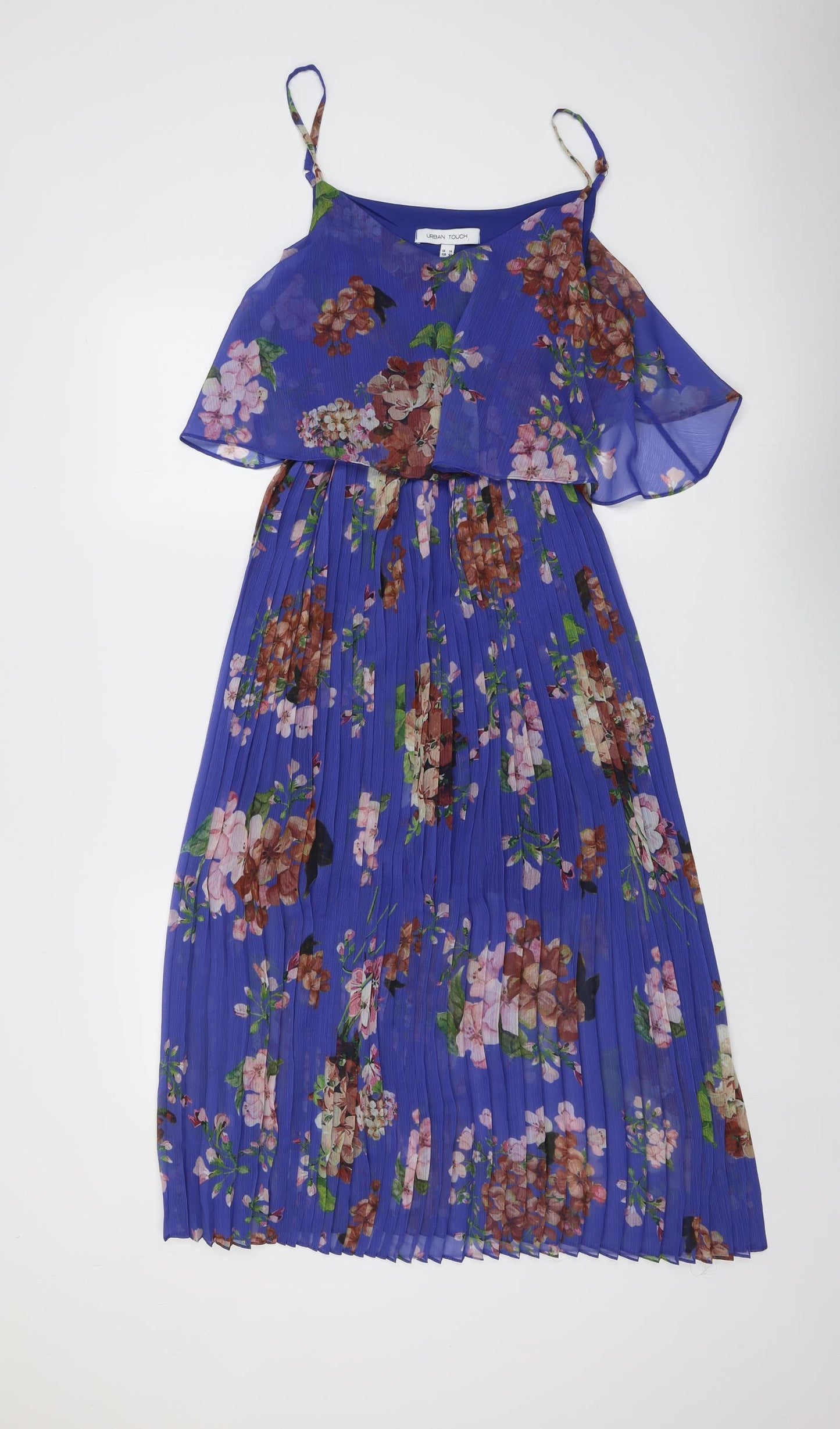 Urban Touch Womens Blue Floral Polyester Slip Dress Size 14 V-Neck Pullover