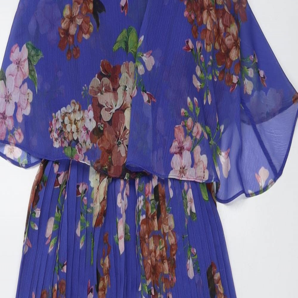 Urban Touch Womens Blue Floral Polyester Slip Dress Size 14 V-Neck Pullover