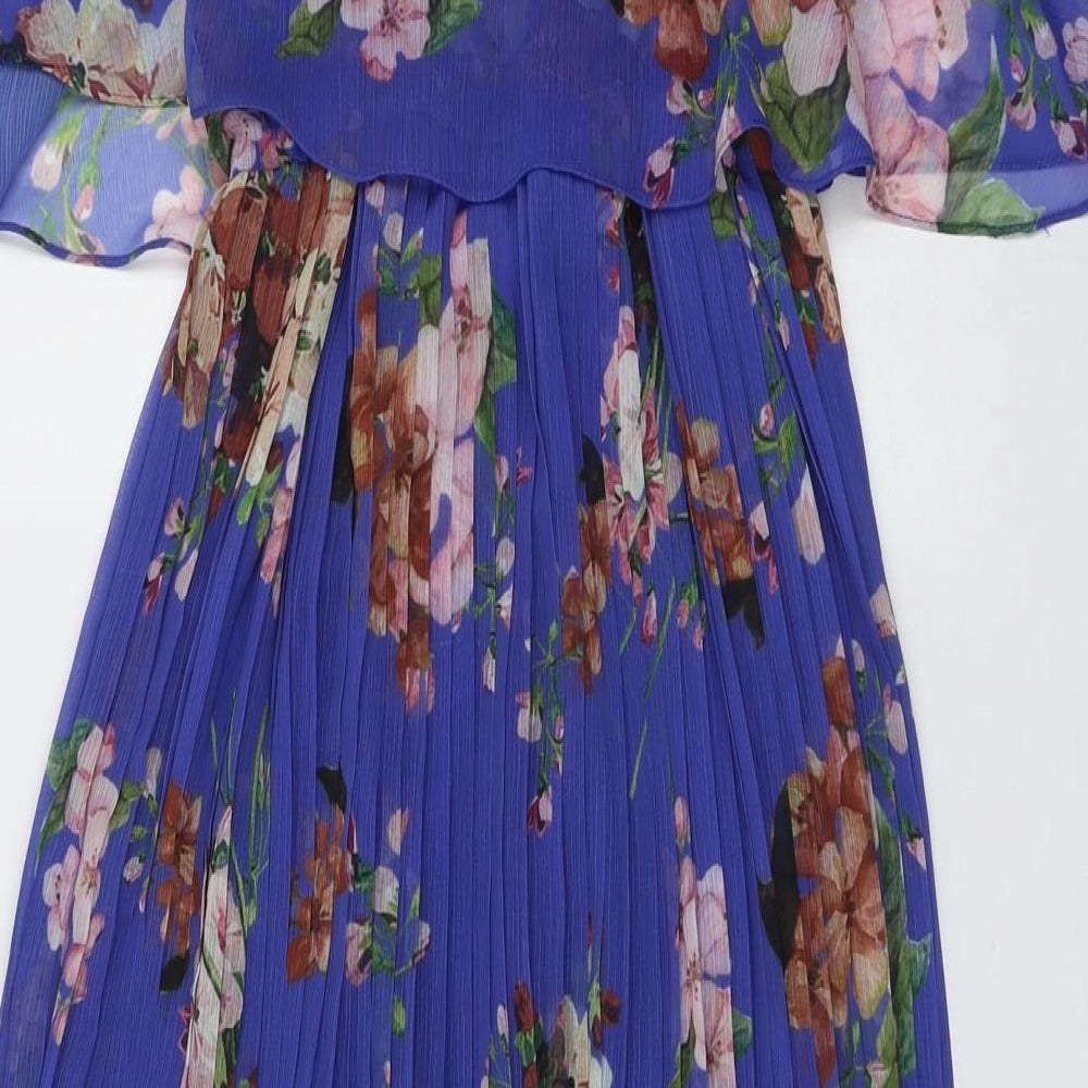 Urban Touch Womens Blue Floral Polyester Slip Dress Size 14 V-Neck Pullover