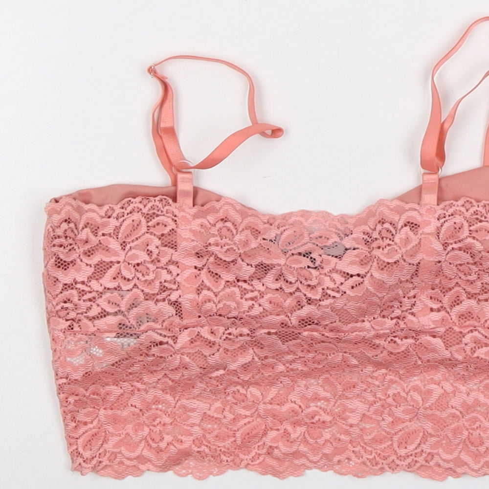 New Look Womens Pink Nylon Cropped Tank Size 10 V-Neck