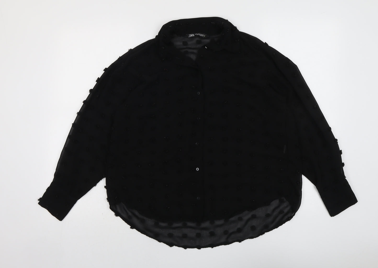 Zara Womens Black Polyester Basic Button-Up Size XS Collared