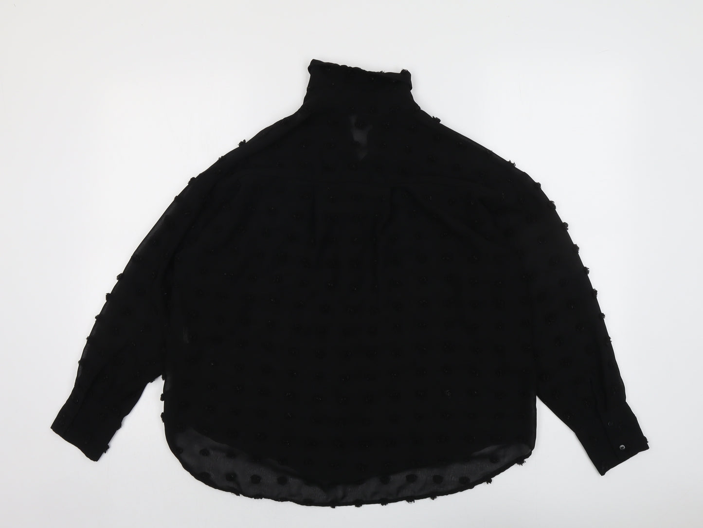 Zara Womens Black Polyester Basic Button-Up Size XS Collared