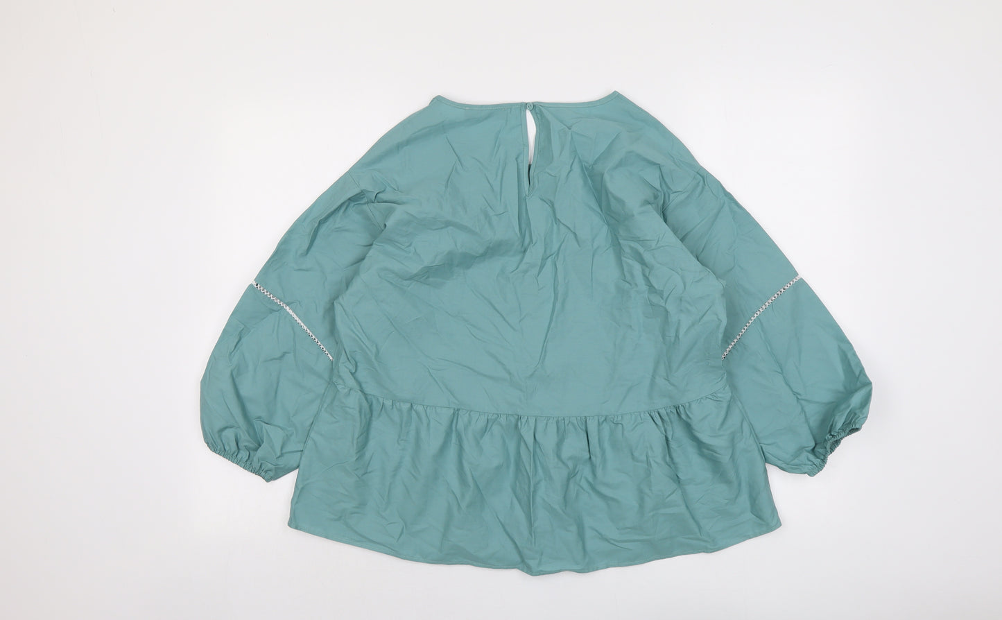 Marks and Spencer Womens Green Cotton Basic Blouse Size 16 Round Neck