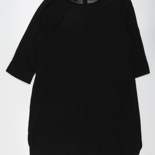 Marks and Spencer Womens Black Polyester Shift Size 18 Round Neck Zip