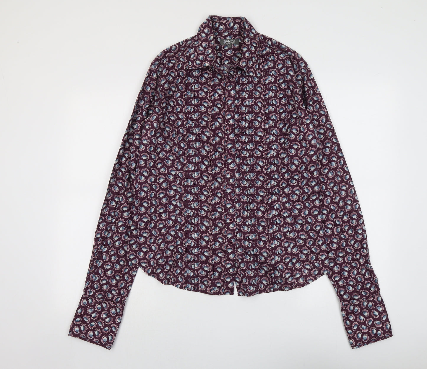 TM Lewin Womens Purple Geometric Cotton Basic Button-Up Size 14 Collared