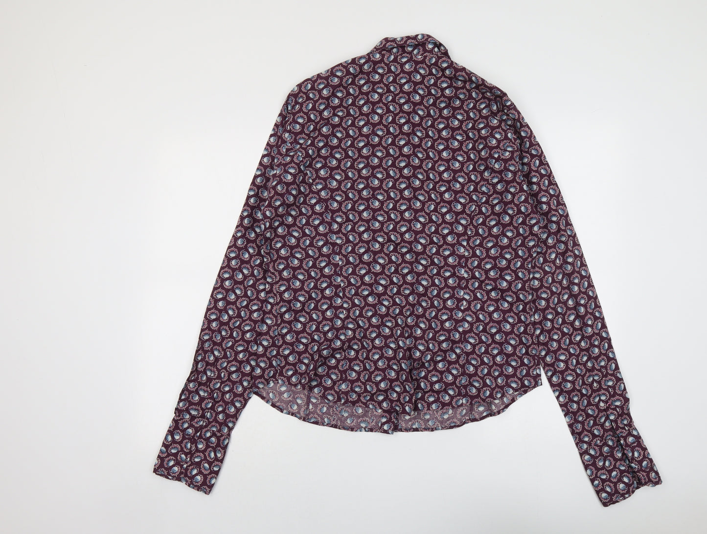 TM Lewin Womens Purple Geometric Cotton Basic Button-Up Size 14 Collared