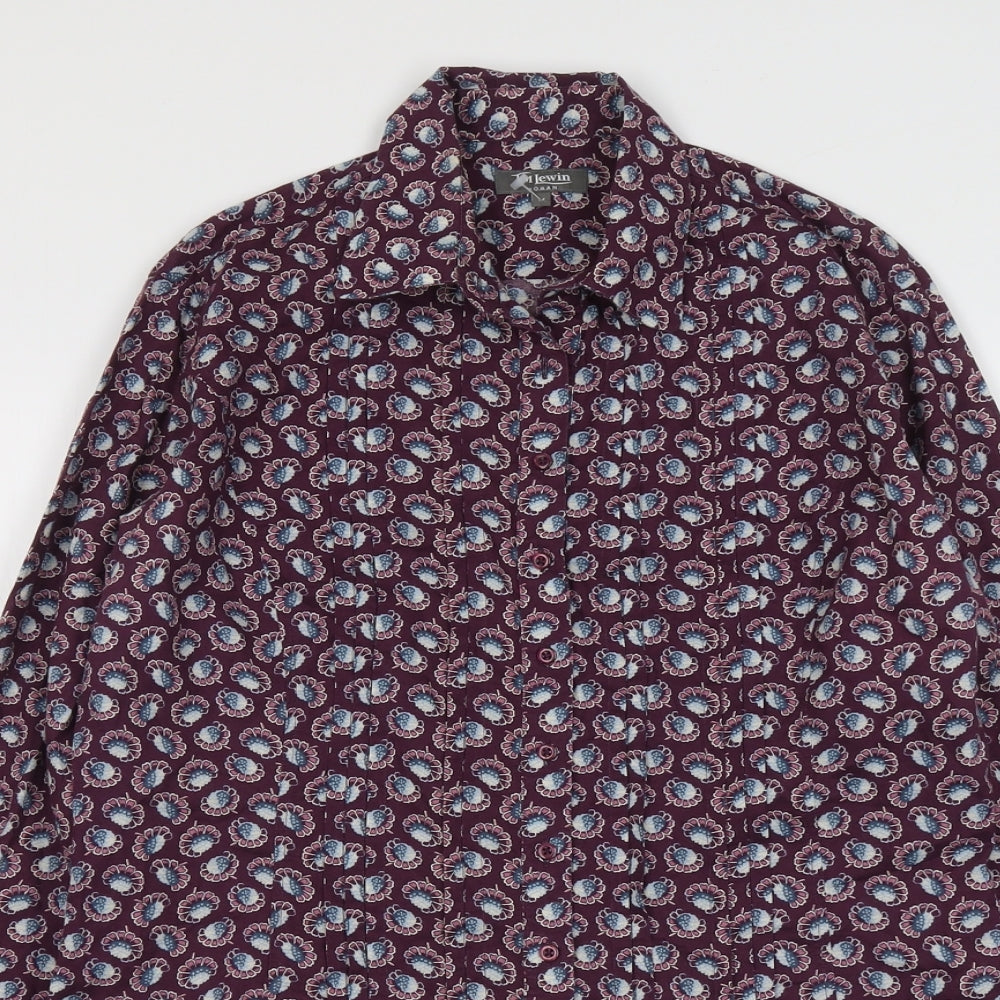 TM Lewin Womens Purple Geometric Cotton Basic Button-Up Size 14 Collared
